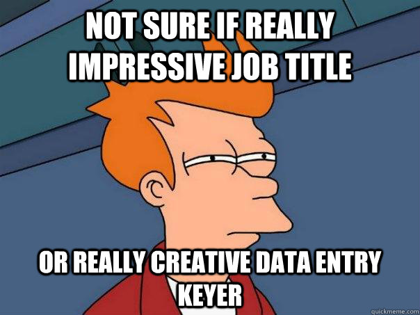 Not sure if really impressive job title Or really creative data entry keyer - Not sure if really impressive job title Or really creative data entry keyer  Futurama Fry