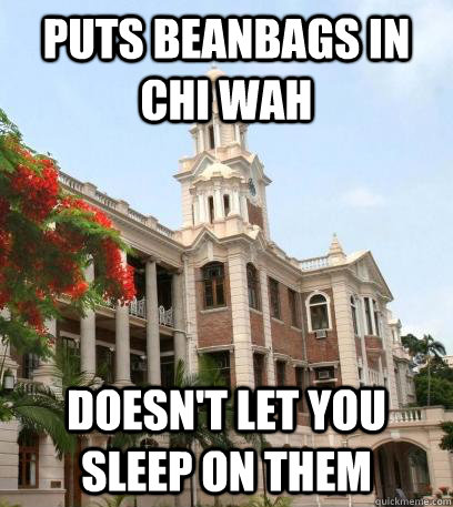 puts beanbags in Chi wah doesn't let you sleep on them  