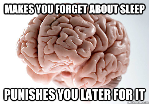 Makes you forget about sleep punishes you later for it  Scumbag Brain