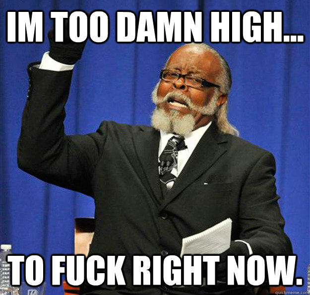 Im too Damn high... To Fuck Right Now.    Jimmy McMillan