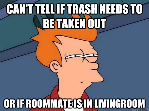 can't tell if trash needs to be taken out or if roommate is in livingroom  Futurama Fry