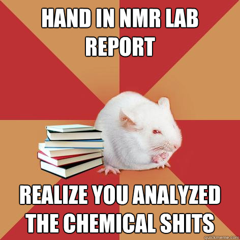 hand in nmr lab report realize you analyzed the chemical shits - hand in nmr lab report realize you analyzed the chemical shits  Science Major Mouse