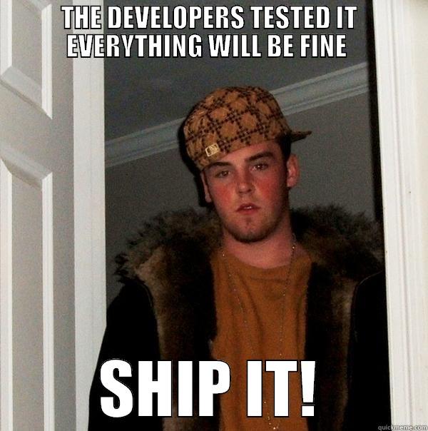 Everything will be fine - THE DEVELOPERS TESTED IT  EVERYTHING WILL BE FINE   SHIP IT! Scumbag Steve