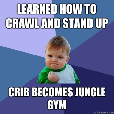 Learned how to crawl and stand up Crib becomes jungle gym  Success Kid