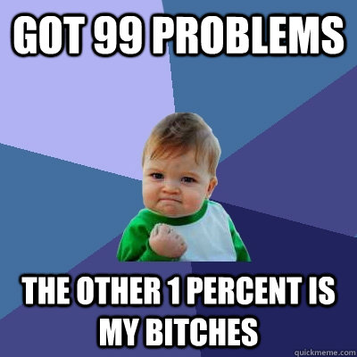 got 99 problems the other 1 percent is my bitches  Success Kid