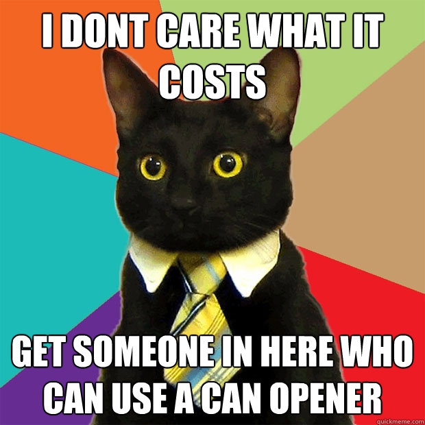 I dont care what it costs Get someone in here who can use a can opener  Business Cat