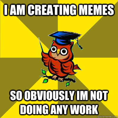 I am creating memes so obviously im not doing any work  Observational Owl