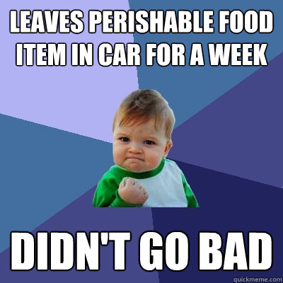 leaves perishable food item in car for a week didn't go bad  Success Kid