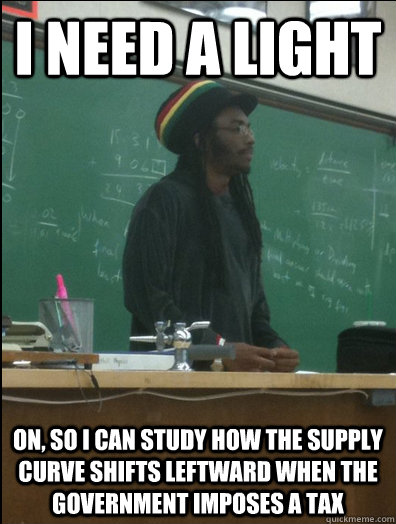 I Need a Light on, so i can study how the supply curve shifts leftward when the government imposes a tax  Rasta Science Teacher