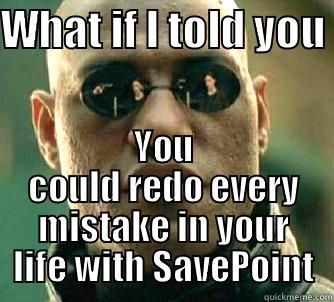 WHAT IF I TOLD YOU  YOU COULD REDO EVERY MISTAKE IN YOUR LIFE WITH SAVEPOINT Matrix Morpheus