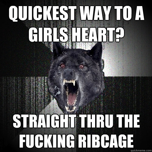 Quickest way to a girls heart? straight thru the fucking ribcage  Insanity Wolf