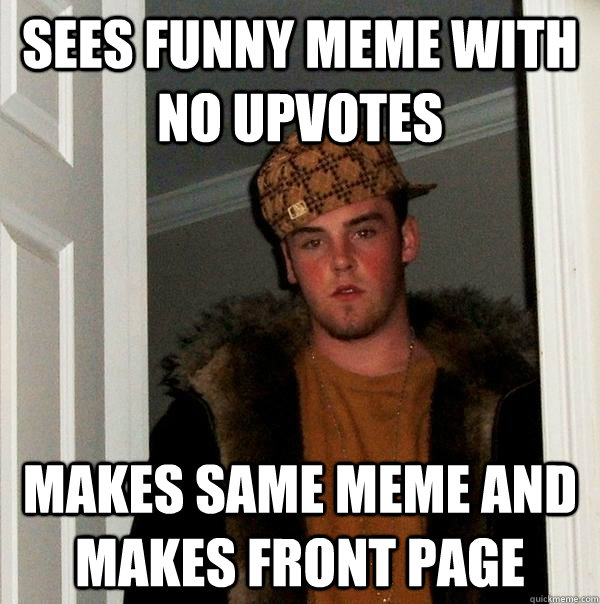 Sees Funny meme with no upvotes makes same meme and makes front page  Scumbag Steve