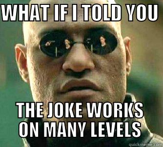 WHAT IF I TOLD YOU  THE JOKE WORKS ON MANY LEVELS Matrix Morpheus