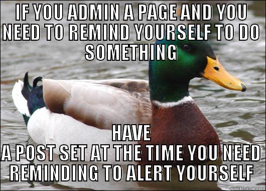 douchenozzle DUCK - IF YOU ADMIN A PAGE AND YOU NEED TO REMIND YOURSELF TO DO SOMETHING HAVE A POST SET AT THE TIME YOU NEED REMINDING TO ALERT YOURSELF Actual Advice Mallard