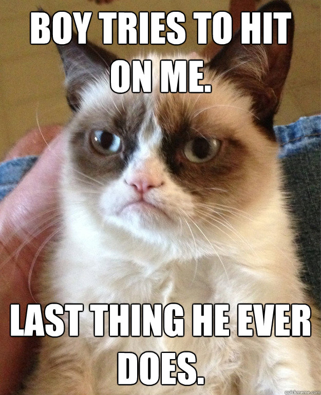 boy tries to hit on me. last thing he ever does.  Grumpy Cat