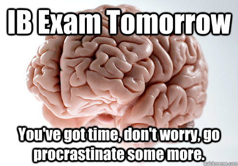 IB Exam Tomorrow You've got time, don't worry, go procrastinate some more.  Scumbag Brain