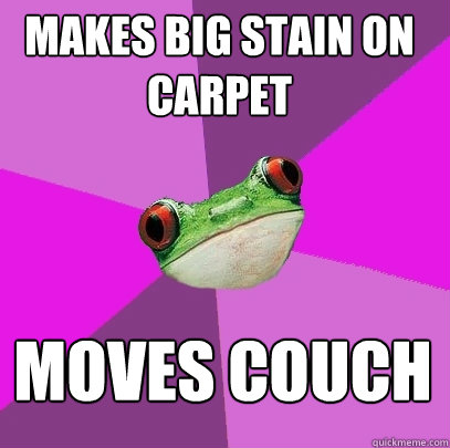 makes big stain on carpet moves couch  Foul Bachelorette Frog