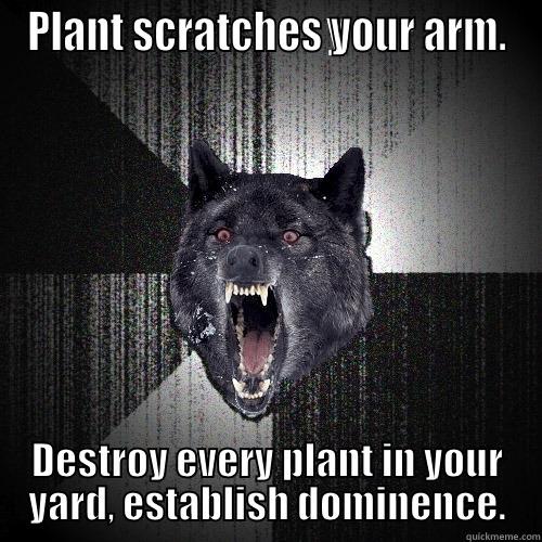 PLANT SCRATCHES YOUR ARM. DESTROY EVERY PLANT IN YOUR YARD, ESTABLISH DOMINENCE. Insanity Wolf