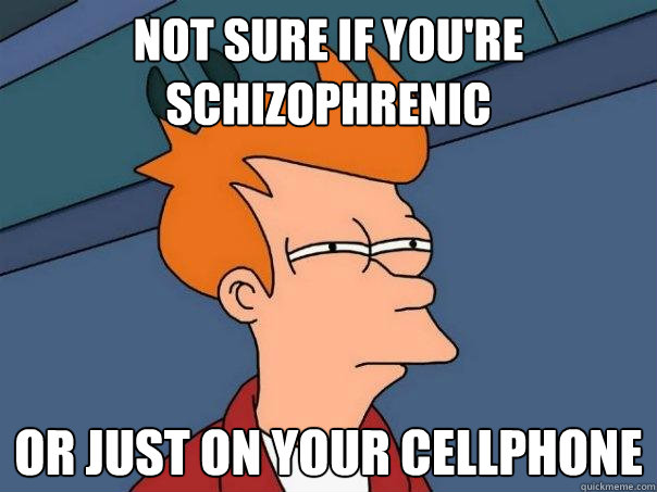 Not sure if you're schizophrenic  or just on your cellphone  Futurama Fry