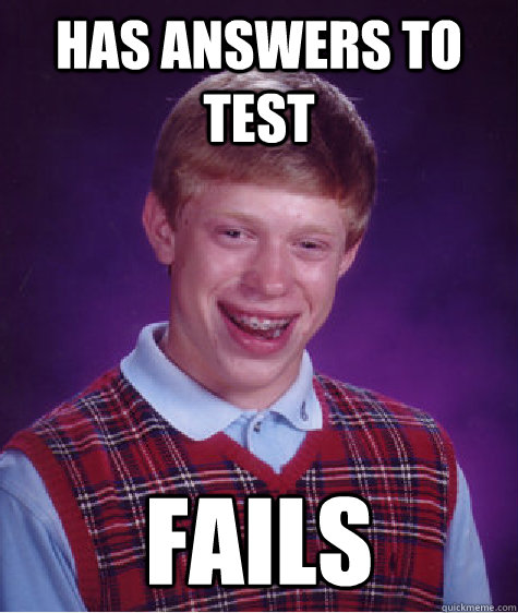 Has Answers to test Fails  Bad Luck Brian