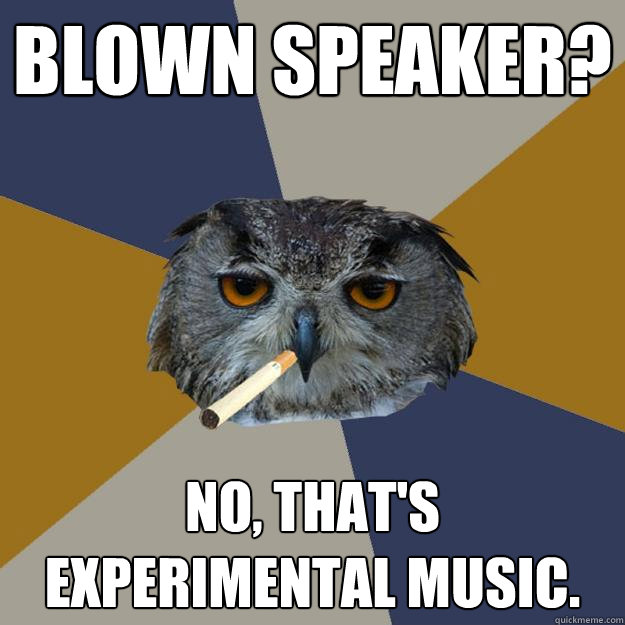 Blown speaker? No, that's experimental music.  Art Student Owl