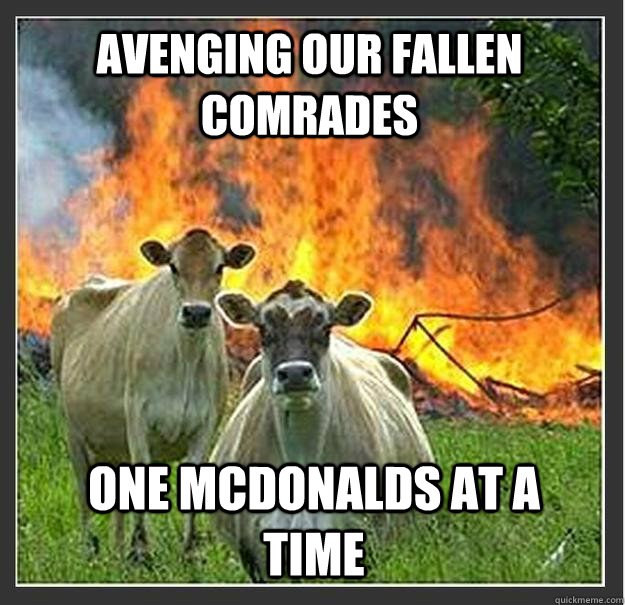 Avenging our fallen comrades One McDonalds at a time  Evil cows