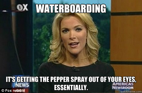 Waterboarding It's getting the pepper spray out of your eyes, 
Essentially.  Megyn Kelly