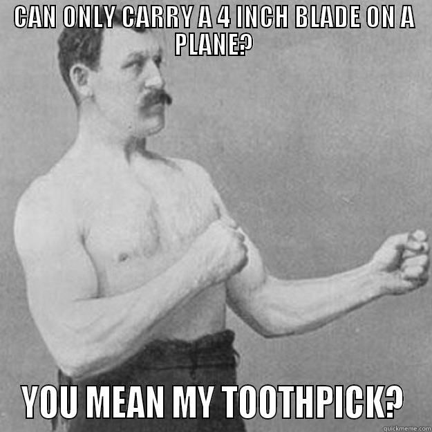 CAN ONLY CARRY A 4 INCH BLADE ON A PLANE? YOU MEAN MY TOOTHPICK? overly manly man