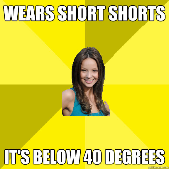 Wears short shorts it's below 40 degrees - Wears short shorts it's below 40 degrees  Weather Confused Slut