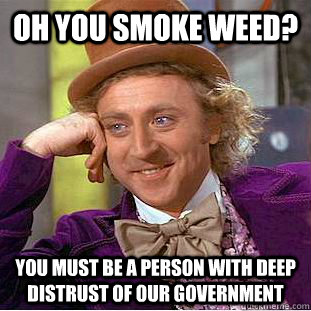 Oh You smoke weed? You must be a person with deep distrust of our government  Condescending Wonka