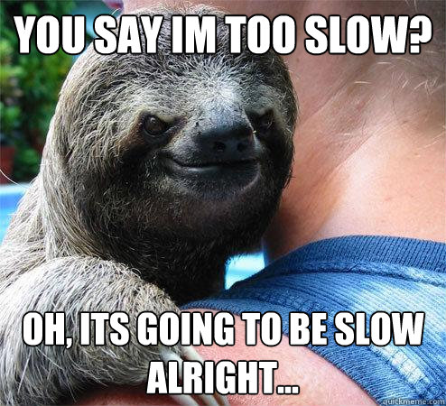 You say Im too slow? Oh, its going to be slow alright...
  Suspiciously Evil Sloth
