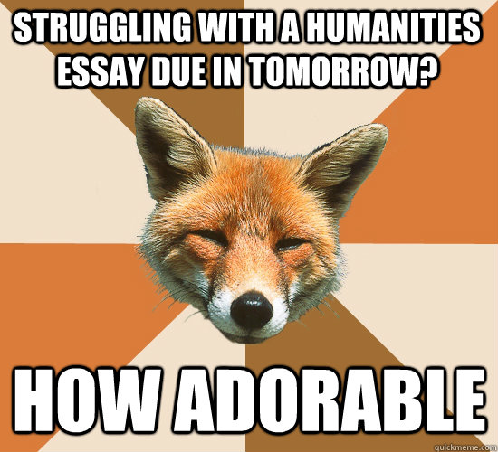 struggling with a Humanities essay due in tomorrow? how adorable  Condescending Fox