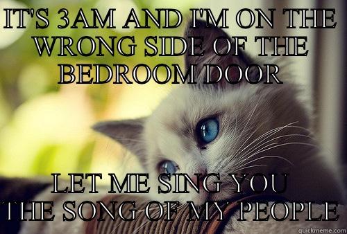 Sing the song - IT'S 3AM AND I'M ON THE WRONG SIDE OF THE BEDROOM DOOR LET ME SING YOU THE SONG OF MY PEOPLE First World Problems Cat