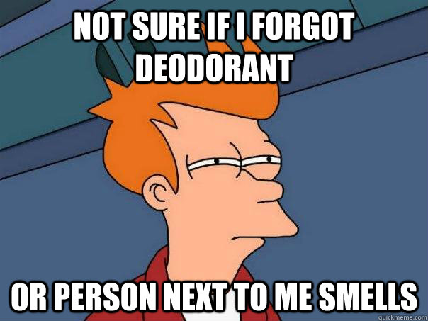 Not sure if I forgot deodorant Or person next to me smells - Not sure if I forgot deodorant Or person next to me smells  Futurama Fry