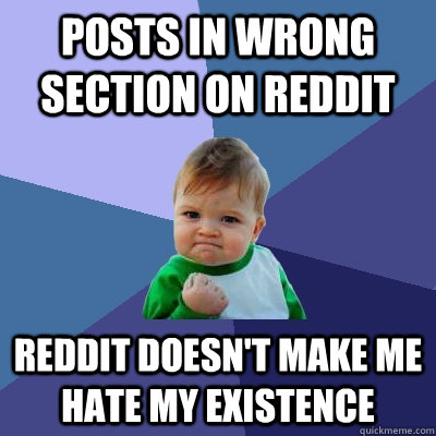 Posts in wrong section on Reddit Reddit doesn't make me hate my existence   Success Kid