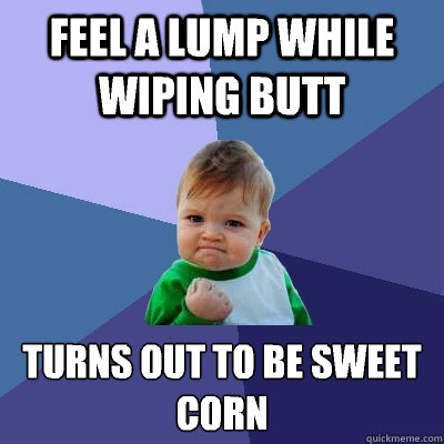 feel a lump while wiping butt turns out to be sweet corn
  Success Kid