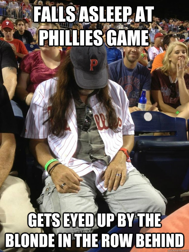 falls asleep at phillies game gets eyed up by the blonde in the row behind  