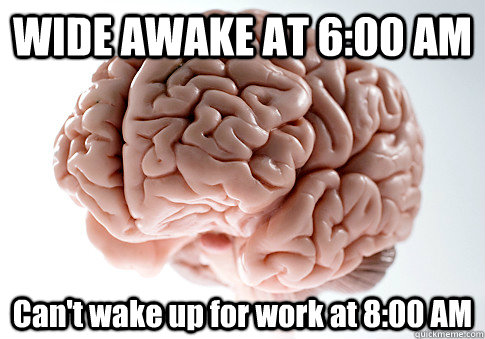 WIDE AWAKE AT 6:00 AM Can't wake up for work at 8:00 AM  Scumbag Brain