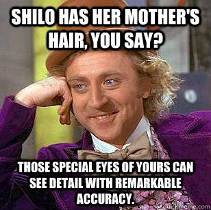 Shilo has her mother's hair, you say? Those special eyes of yours can see detail with remarkable accuracy.  Condescending Wonka