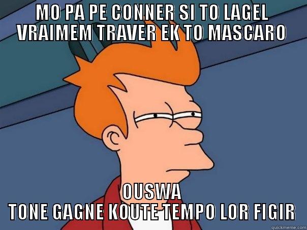 MO PA PE CONNER SI TO LAGEL VRAIMEM TRAVER EK TO MASCARO OUSWA TONE GAGNE KOUTE TEMPO LOR FIGIR Futurama Fry