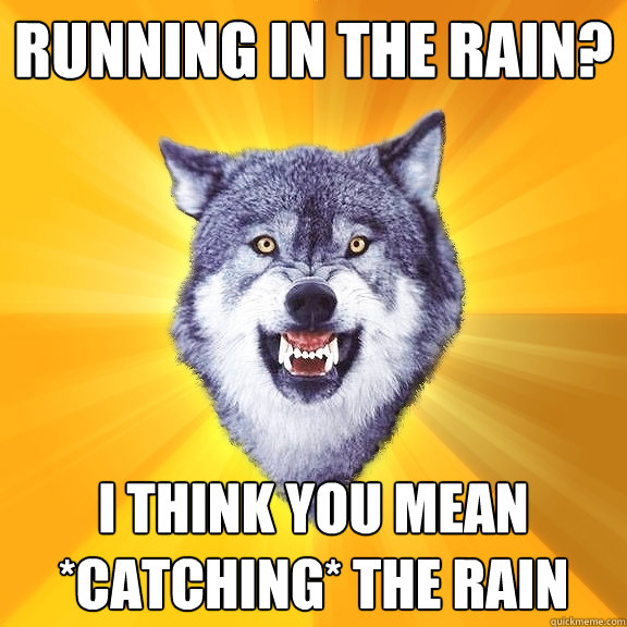 RUNNING IN THE RAIN? I THINK YOU MEAN *CATCHING* THE RAIN  Courage Wolf