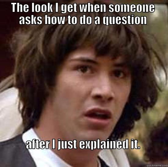 THE LOOK I GET WHEN SOMEONE ASKS HOW TO DO A QUESTION AFTER I JUST EXPLAINED IT.                                                                           conspiracy keanu