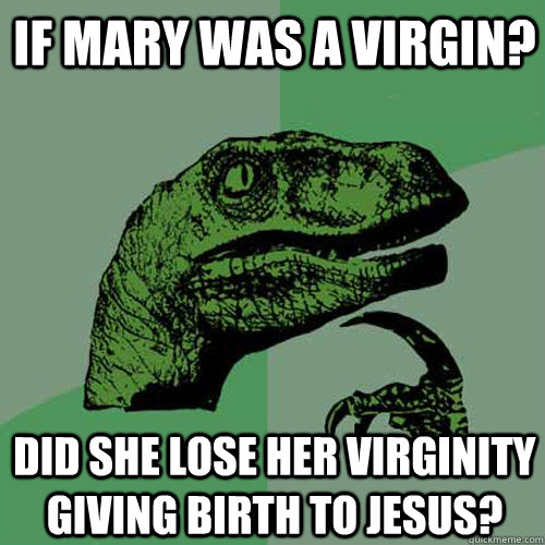 If mary was a virgin? did she lose her virginity giving birth to jesus? - If mary was a virgin? did she lose her virginity giving birth to jesus?  Philosoraptor