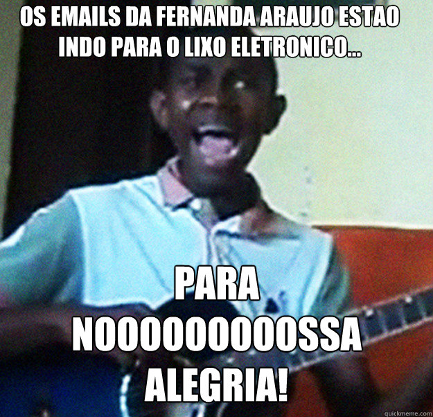 os emails da fernanda araujo estao indo para o lixo eletronico... PARA 
NOOOOOOOOOSSA 
ALEGRIA! Caption 3 goes here  