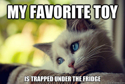 My favorite toy Is trapped under the fridge  