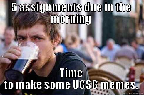 New content creators - 5 ASSIGNMENTS DUE IN THE MORNING TIME TO MAKE SOME UCSC MEMES. Lazy College Senior