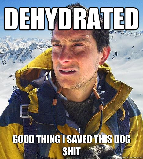 Dehydrated good thing i saved this dog shit  Bear Grylls