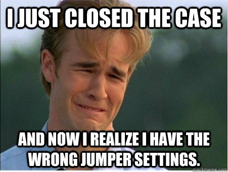 I just closed the case and now I realize I have the wrong jumper settings.  1990s Problems