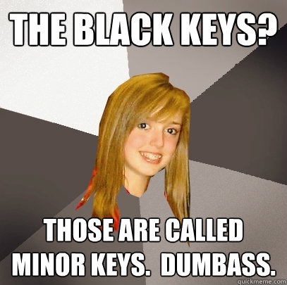 the black keys? those are called minor keys.  dumbass.  Musically Oblivious 8th Grader