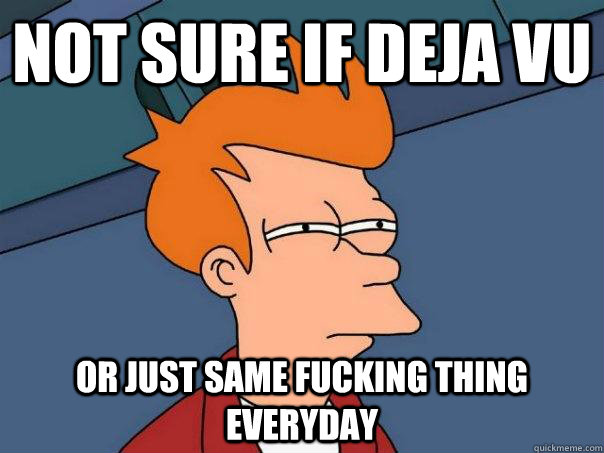 Not sure if Deja Vu Or just same fucking thing everyday  Futurama Fry